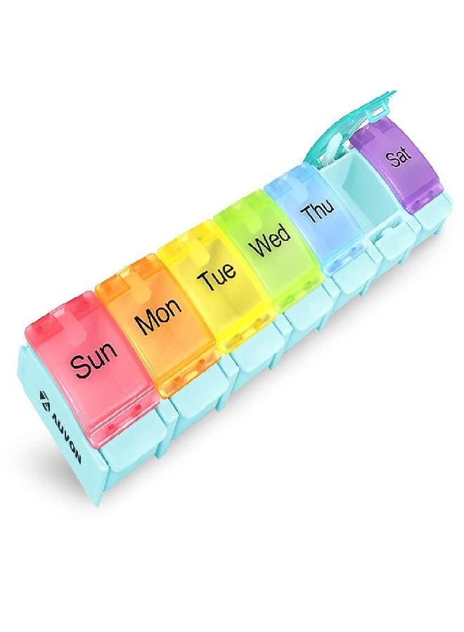 AUV0N AUVON Weekly Pill Organizer Arthritis Friendly, BPA Free Travel 7 Day Pill Box Case with Spring Open Design and Large Compartment to Hold Vitamins, Cod Liver Oil, Supplements and Medication - Image 1