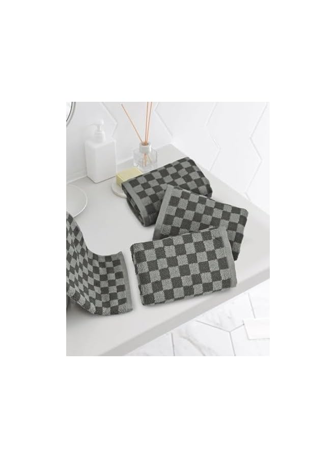 The Bros Grey Hand Towels for Bathroom Checkered, 4 Pack Super Soft Quick Drying Cute Hand Towel Set, for Men Women Kids - Image 2