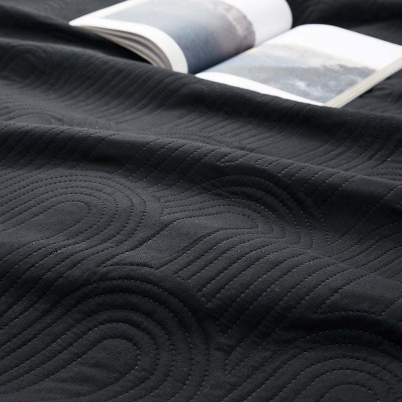 Lavsiry Black Quilt Queen Size with Pillow Shams  Summer Lightweight Full Size Arch Pattern Bedspreads  Soft Microfiber Coverlet Thin Comforter Bedding Set for All Seasons - Image 4