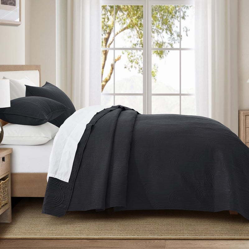 Lavsiry Black Quilt Queen Size with Pillow Shams  Summer Lightweight Full Size Arch Pattern Bedspreads  Soft Microfiber Coverlet Thin Comforter Bedding Set for All Seasons - Image 3