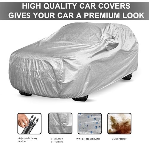 Auto Hub Car Cover Compatible with Kia Carens Clavis with Mirror Pocket, Soft Cotton Lining, Carens Clavis Car Cover Waterproof - Metallic Silver - Image 4