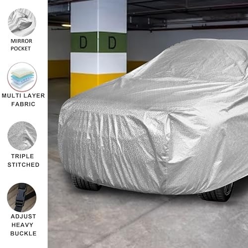 Auto Hub Car Cover Compatible with Kia Carens Clavis with Mirror Pocket, Soft Cotton Lining, Carens Clavis Car Cover Waterproof - Metallic Silver - Image 5