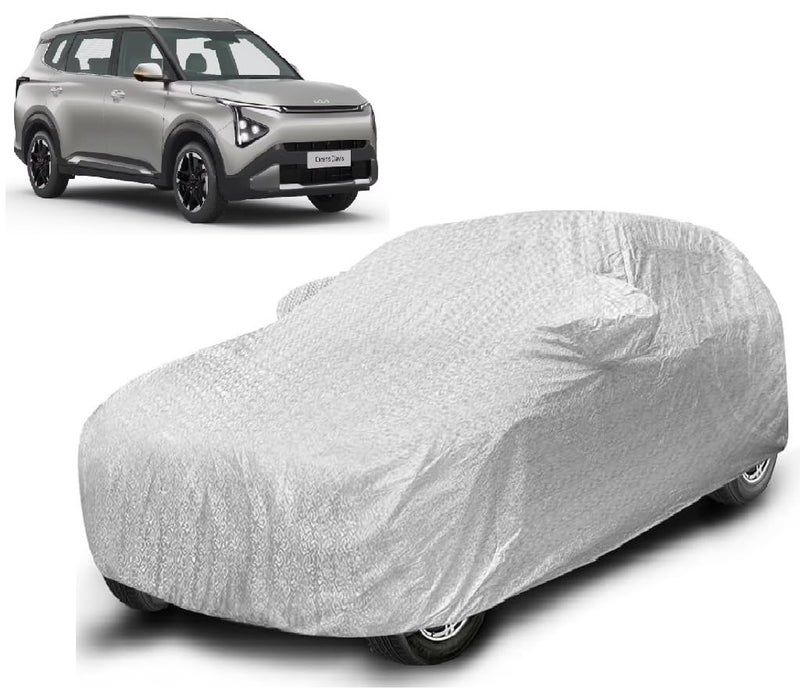 Auto Hub Car Cover Compatible with Kia Carens Clavis with Mirror Pocket, Soft Cotton Lining, Carens Clavis Car Cover Waterproof - Metallic Silver - Image 1
