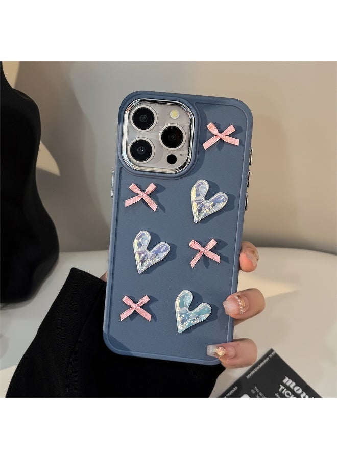 NIBEMINENT Pink Heart Shaped Bow Protective TPU Case Cover For iPhone 17 Pro, Gray Blue