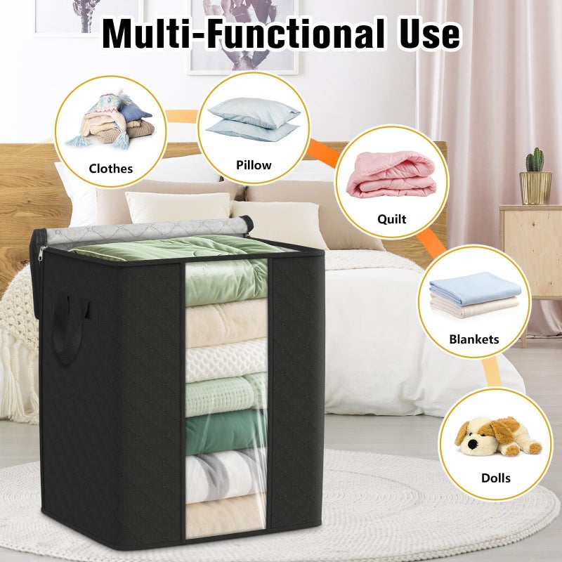 SpaceTrove Clothes Storage Bags, 6-Pack Comforter Blanket Organizers, 80L Large Capacity Containers with Visual Window for Clothing, Quilt, Sheet, Pillow, Closet Organization for Bedding (Black) - Image 5
