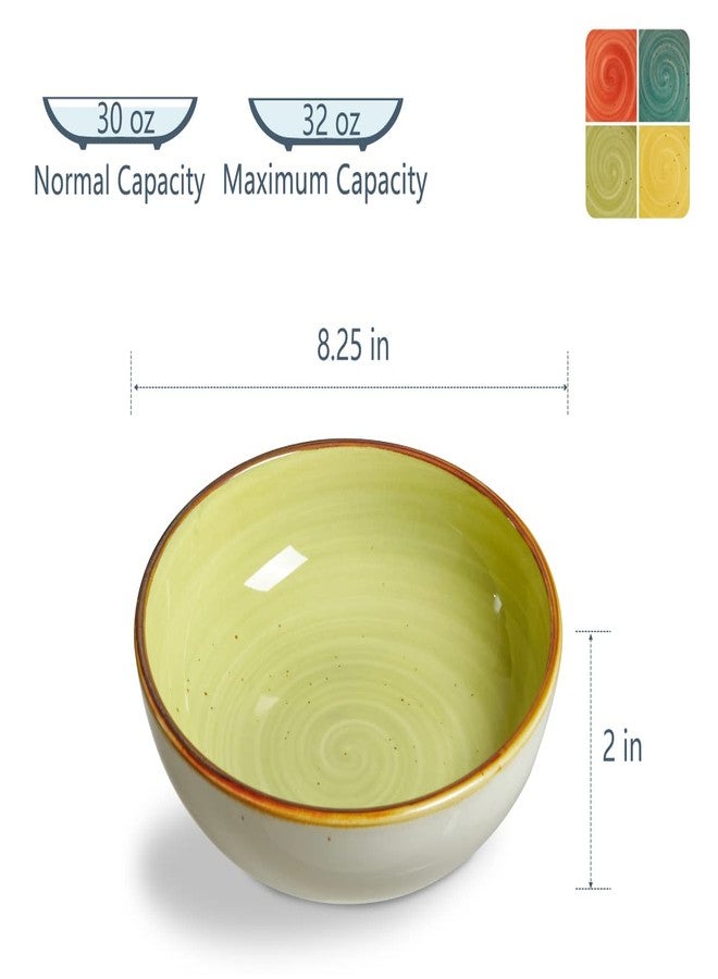 ONEMORE Pasta Bowls 30 Ounce Porcelain Salad Bowls Shallow Bowls for Pasta Set of 4 Shallow Bowl Plates, Microwave & Dishwasher Safe, Assorted Color - Image 5