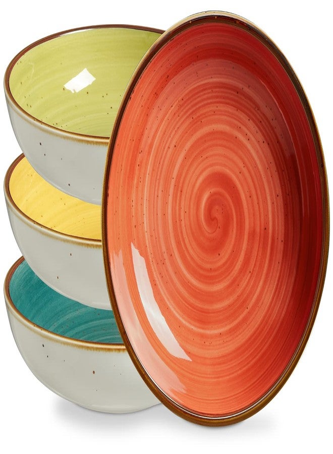 ONEMORE Pasta Bowls 30 Ounce Porcelain Salad Bowls Shallow Bowls for Pasta Set of 4 Shallow Bowl Plates, Microwave & Dishwasher Safe, Assorted Color - Image 1