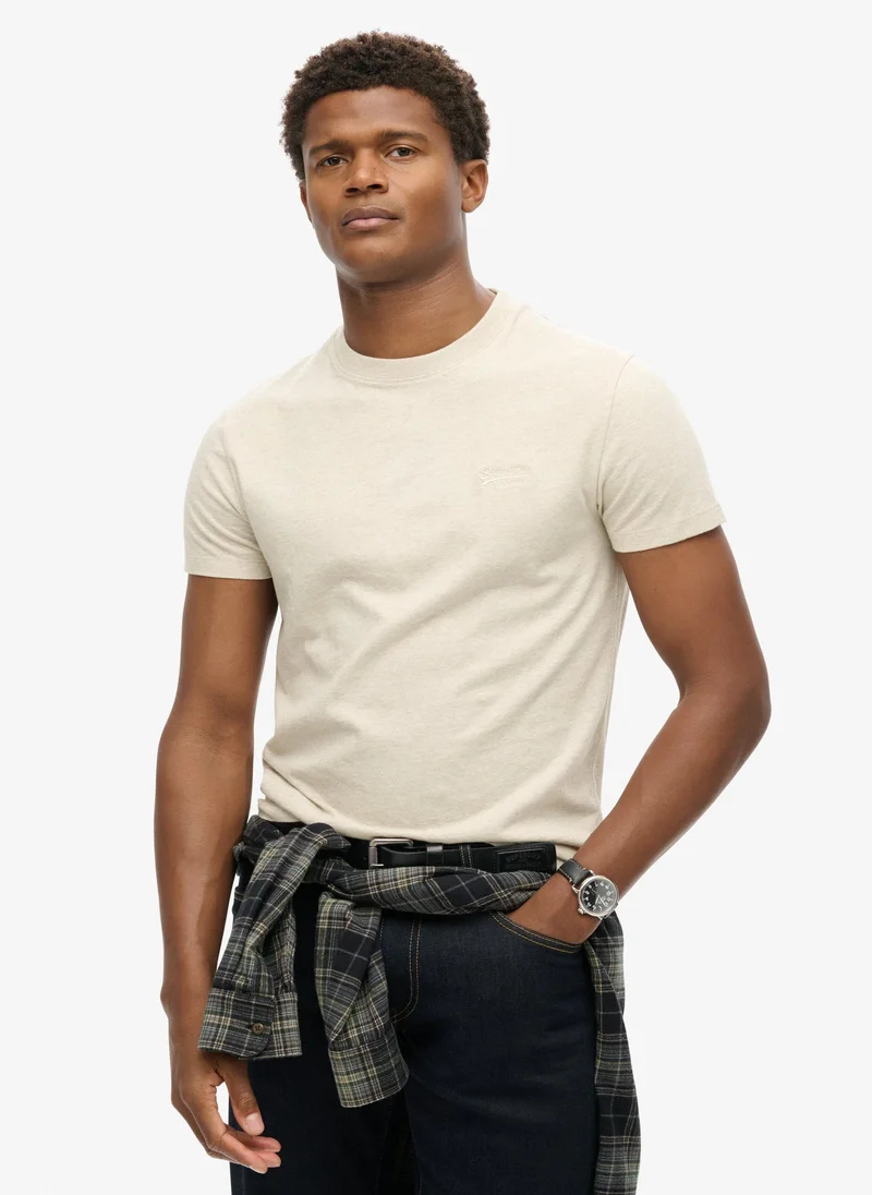 Superdry Oat Cream Marl Essential Logo Emb Tee for Men | Best Price UAE