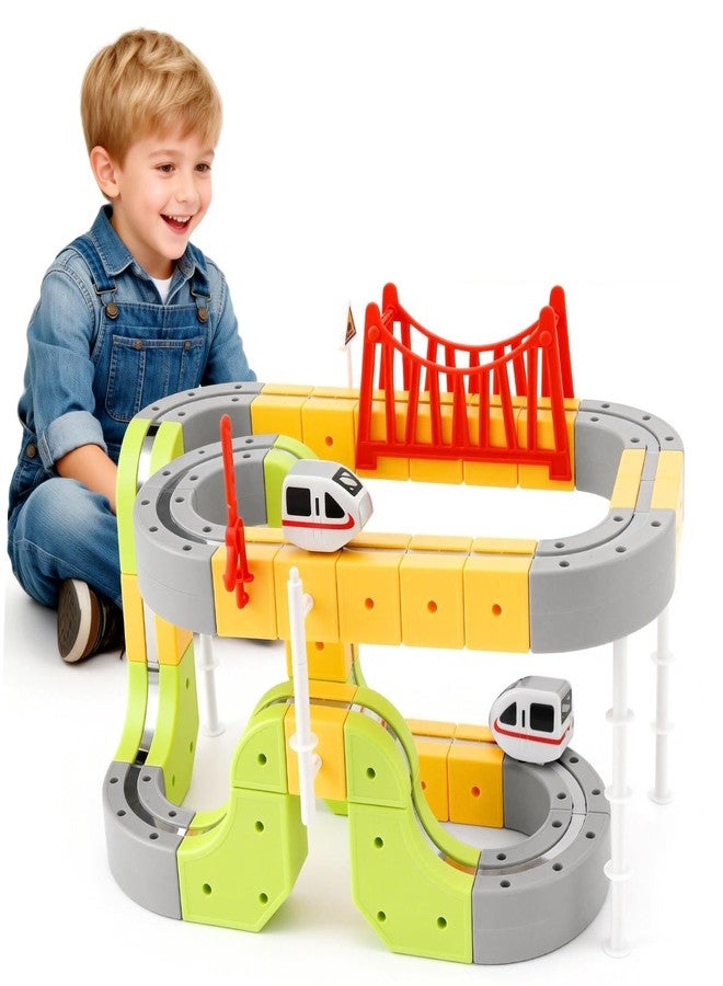hapray Magic Tracks Train Set for Kids Ages 4-8, 87PCS Magnetic Train Set, 2PCS Anti-Gravity Infinity Racer 3D Trains, Rail Cube Magnetic Monorail, Birthday Gifts STEM Learning Toy for Boys Girls - Image 1