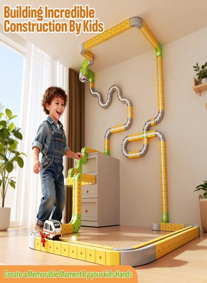 hapray Magic Tracks Train Set for Kids Ages 4-8, 87PCS Magnetic Train Set, 2PCS Anti-Gravity Infinity Racer 3D Trains, Rail Cube Magnetic Monorail, Birthday Gifts STEM Learning Toy for Boys Girls - Image 2