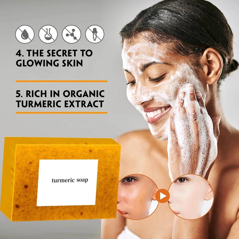 YURHERSU صابون الكركم الليموني اليدوي 2 قطعة تنظيف عميق للبشرة - Image 3