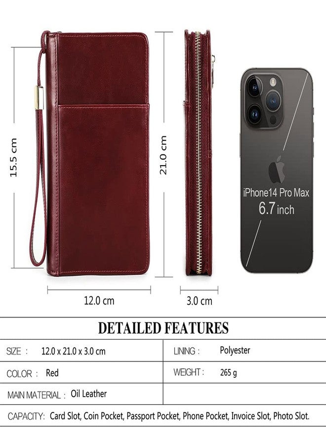 CONTACTS Full Grain Leather Family Passport Holder for 4 RFID Blocking Passport Wallet Large Capacity Wristlet Clutch Purse Red - Image 3