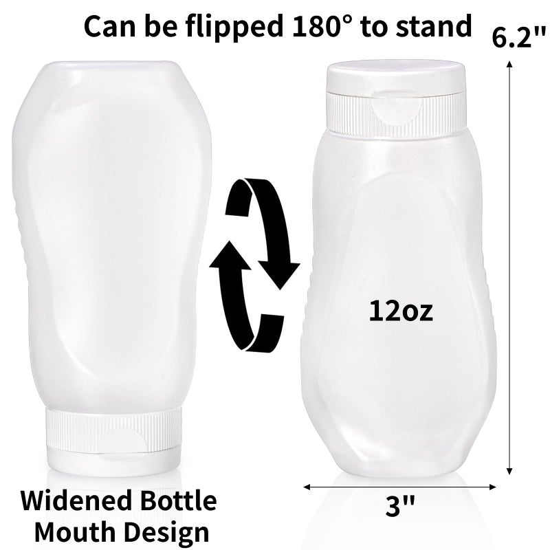 Goaste 12 Pack Condiment Squeeze Bottles, 12 oz Plastic Squirt Bottles with Flip Top Cap, Reusable Empty Sauce Containers with Labels & Silicone Funnels for Ketchup, Mustard, Syrup, Salad Dressings - Image 2