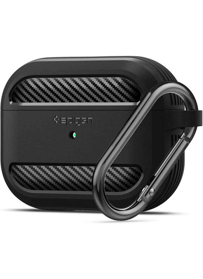 Spigen Rugged Armor Apple Airpods PRO Case Cover with Carbon Fiber Accents - Matte Black  - Image 1