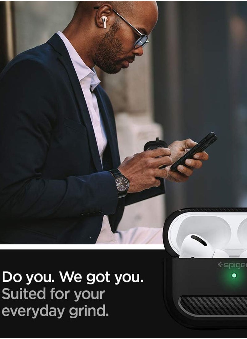 Spigen Rugged Armor Apple Airpods PRO Case Cover with Carbon Fiber Accents - Matte Black  - Image 3