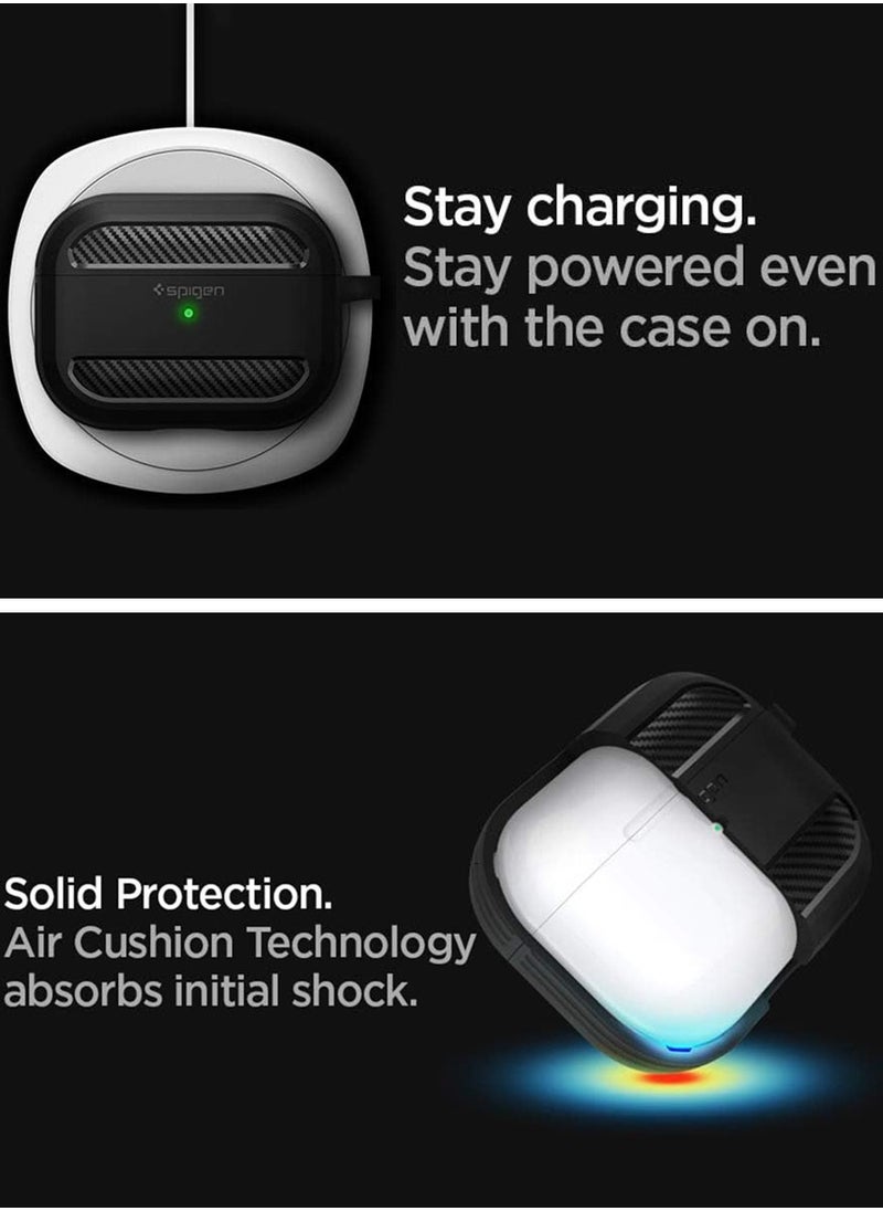 Spigen Rugged Armor Apple Airpods PRO Case Cover with Carbon Fiber Accents - Matte Black  - Image 5