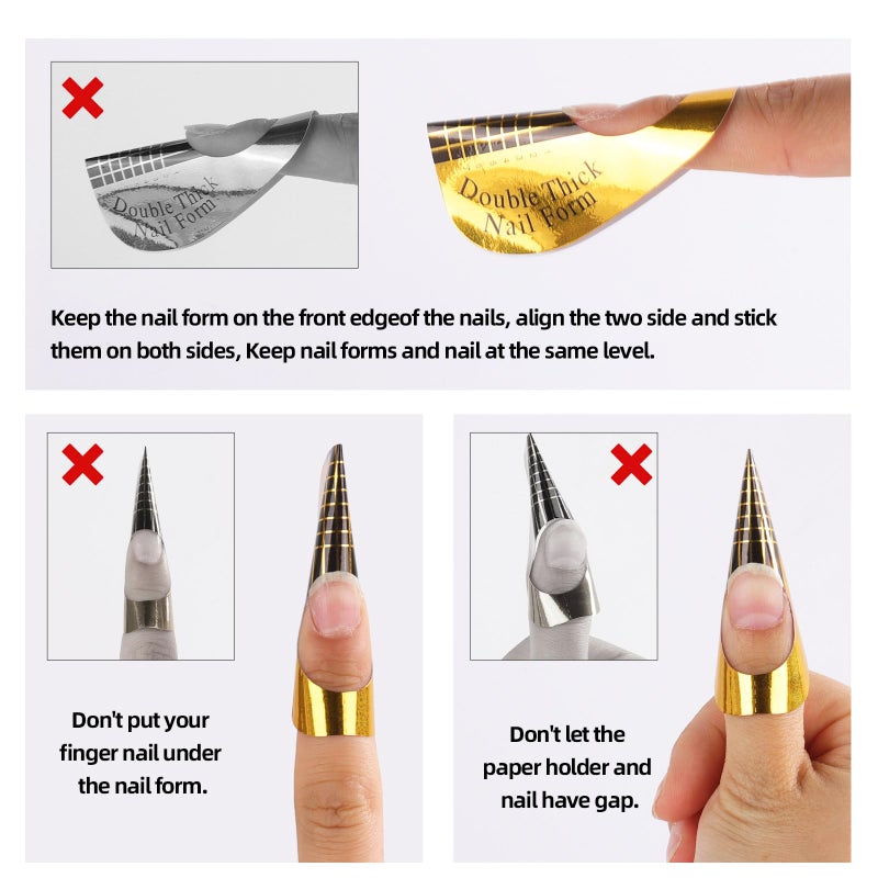 BTYMS 500 Pcs Nail Forms Gold Horseshoe Nail Extension Guide Paper Forms for Builder Gel, Polygel, Acrylic Nails - Image 5