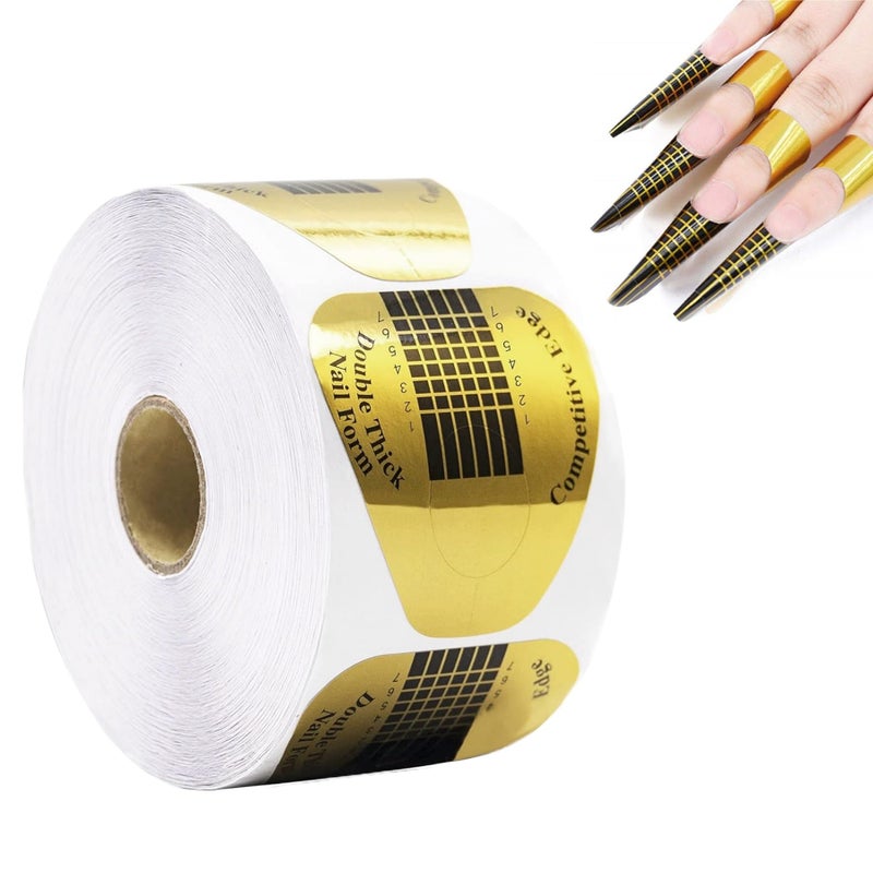 BTYMS 500 Pcs Nail Forms Gold Horseshoe Nail Extension Guide Paper Forms for Builder Gel, Polygel, Acrylic Nails - Image 1