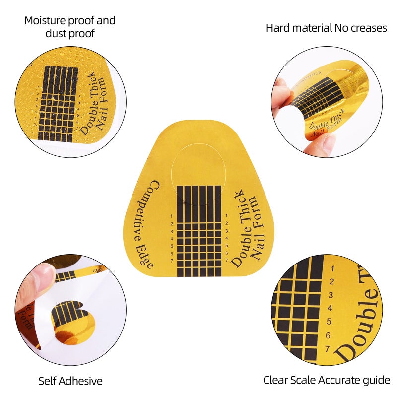 BTYMS 500 Pcs Nail Forms Gold Horseshoe Nail Extension Guide Paper Forms for Builder Gel, Polygel, Acrylic Nails - Image 3