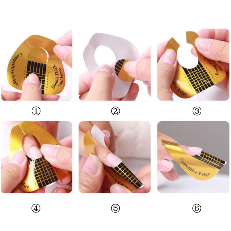 BTYMS 500 Pcs Nail Forms Gold Horseshoe Nail Extension Guide Paper Forms for Builder Gel, Polygel, Acrylic Nails - Image 4