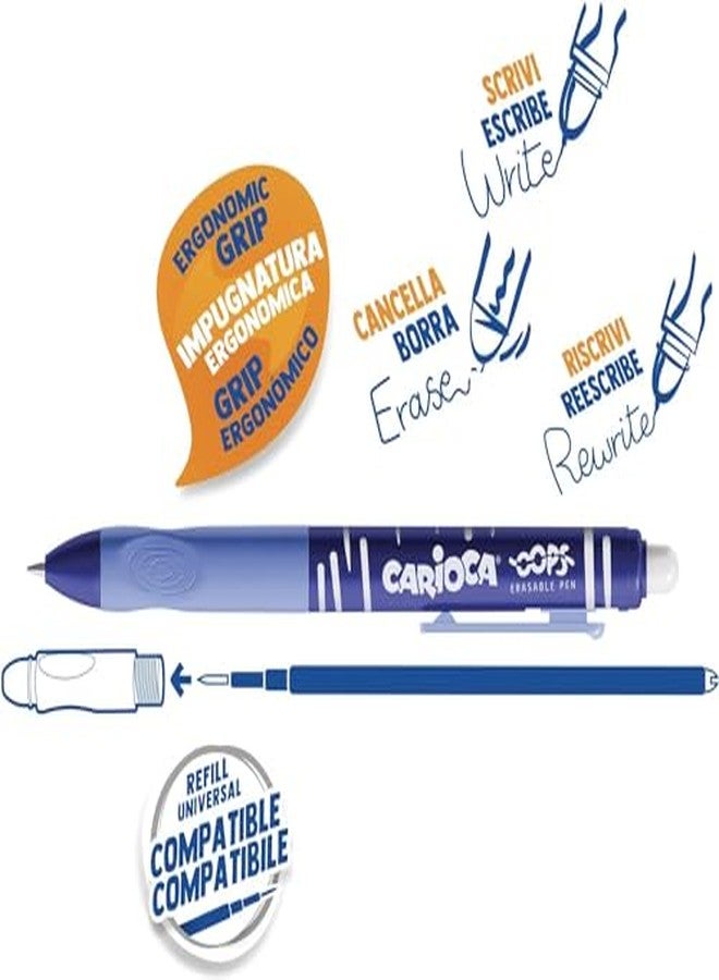 CARIOCA Oops Retractable Blue | Erasable Refillable Retractable Ballpoint Pens Set for School, University and Office with Built-in Rubber and Ergonomic Grip, Blue Pens, 12 Units - Image 3