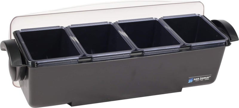 San Jamar Dome Garnish Center 4 Tray with Dome Lid for Kitchen Bar and Restaurants Plastic 12 Pints Black