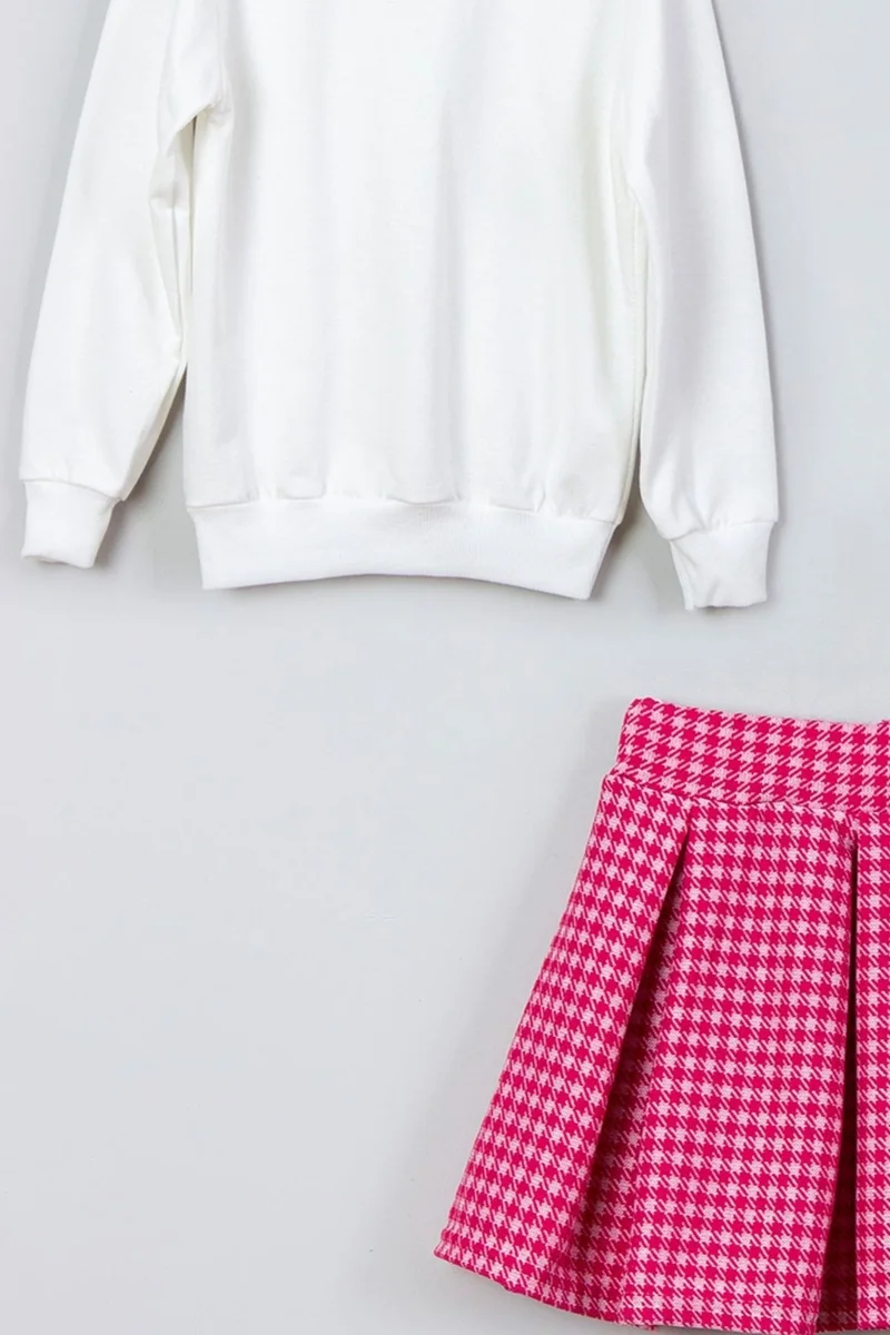 ميادا Happy Even On Cloudy Days Sweatshirt Plaid Checkered Skirt Set 22901