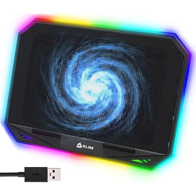 KLIM K21 + LAPTOP COOLER STAND WITH RGB BACKLIGHT + 11-17 INCH + GAMING NOTEBOOK COOLER FOR DESK + USB FAN + VERY STABLE AND QUIET + COMPATIBLE WITH MAC AND PS4 + 2022 - Image 1