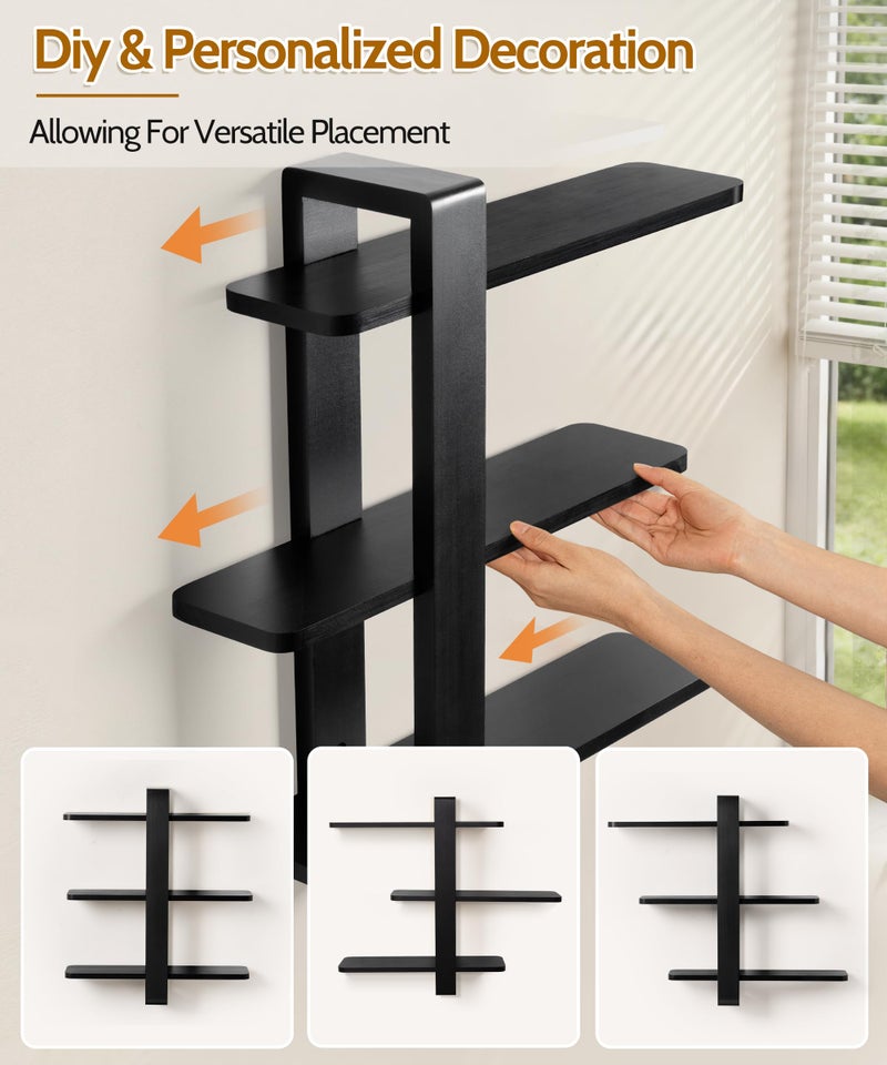 SUMGAR Black Floating Shelves for Wall Mounted Shelving Unit All Pine Wood 3 Tier Large Shelf for Bedroom Living Room Office Bathroom Home Decoration Storage Plant Photo Display Modern 20in - Image 3