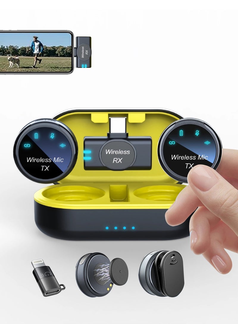LUCKIER Magnetic lavalier microphone for iPhone/Android, weighing only 8g Mini microphone with noise reduction function, with Lightning/USB C (2 TX+1 RX+charging Case) 18H battery Suitable for video recording, interviews, video blogs, YouTube - Image 1