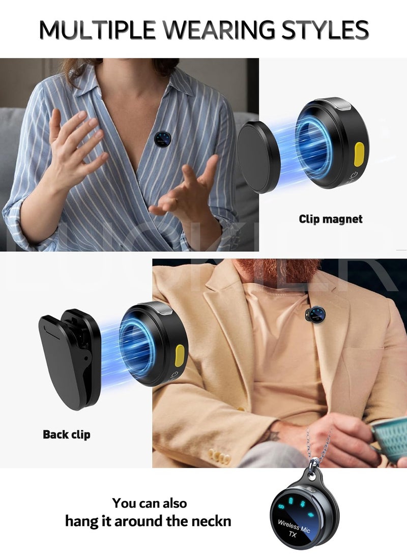 LUCKIER Magnetic lavalier microphone for iPhone/Android, weighing only 8g Mini microphone with noise reduction function, with Lightning/USB C (2 TX+1 RX+charging Case) 18H battery Suitable for video recording, interviews, video blogs, YouTube - Image 4
