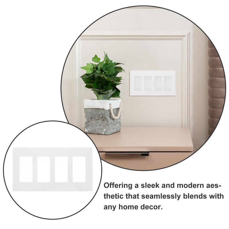 Screwless 4 Gang Wall Plate White Light Switch Cover For Electrical Outlet Home Decor - Image 4
