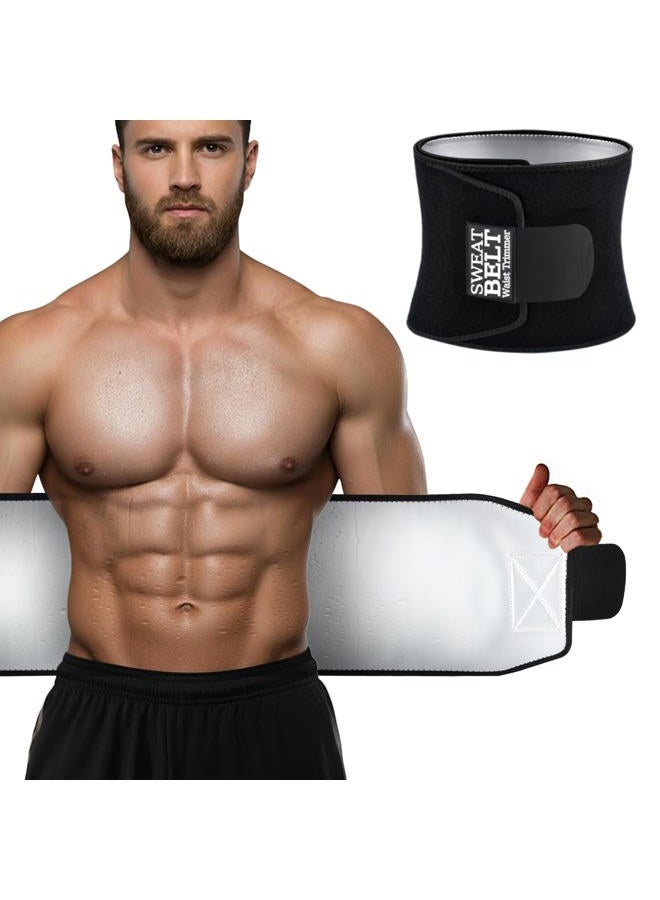 AMZBOSS Waist Trainer for Men, Waist Sweat Band, Belly Band Sweat Belt, Stomach Wrap, Body Shaper Belt, Silver, L - Image 1