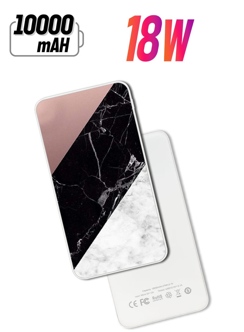 Theodor 10,000 mAh Super Fast Charging Ultra Compact Power Bank with Quick Charge & Power Delivery, Portable Charger For iPhone and Android Hite & Black Marble Top Is Plain - Image 1