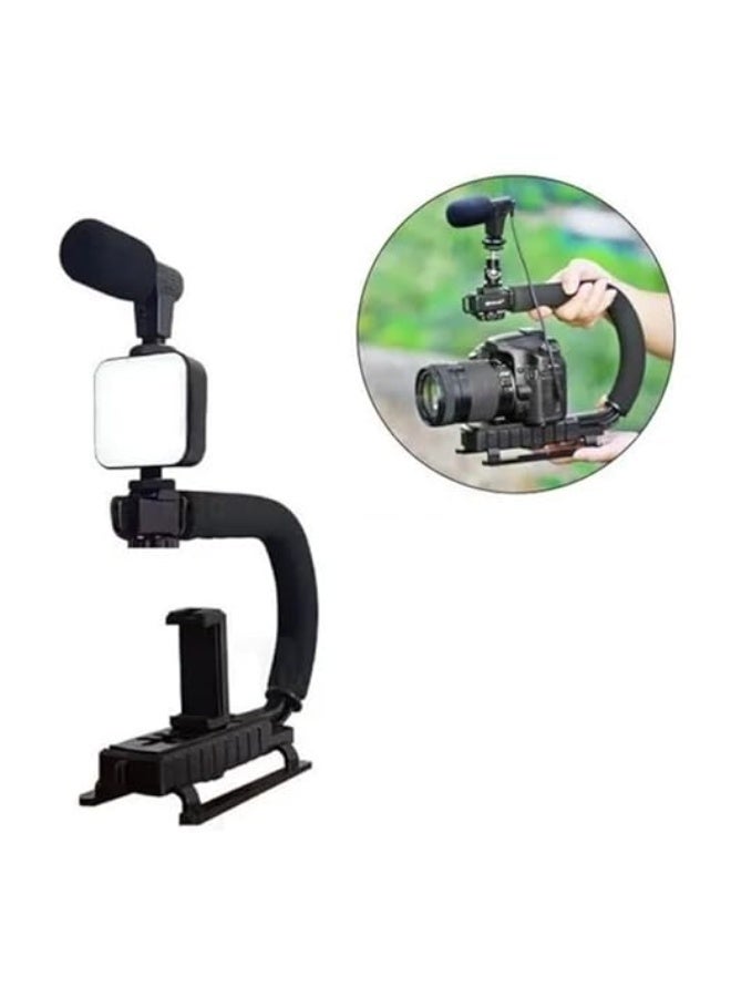 طقم مثبت فيديو محمول على شكل حرف U – مثبت ثلاثي المحاور لتصوير الفيديو الخارجي – مناسب للكاميرات الاحترافية والموبايلات وأجهزة الفيديو الرقمية - Image 1