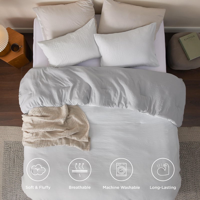 Bedsure 3-Piece Queen  Size Comforter Set, Reversible White Soft Prewashed Bedding for All Seasons, Includes 1 Lightweight Comforter (230 cm x 230 cm) and 2 Pillowcases (50 x 66 cm) - Image 4
