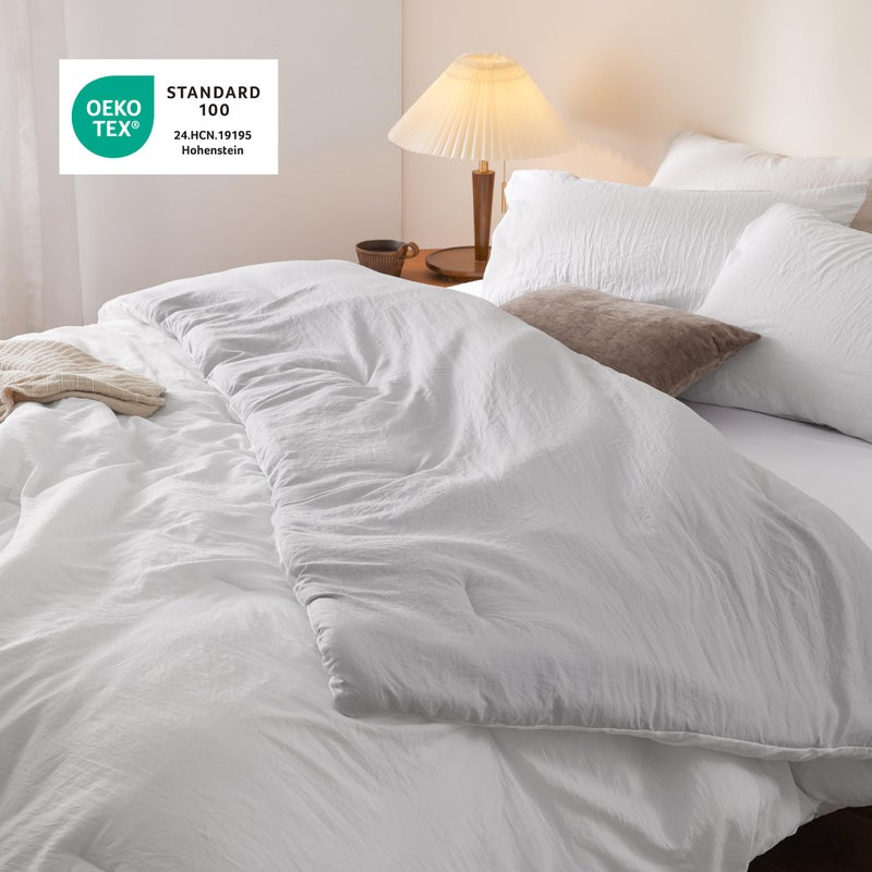Bedsure 3-Piece Queen  Size Comforter Set, Reversible White Soft Prewashed Bedding for All Seasons, Includes 1 Lightweight Comforter (230 cm x 230 cm) and 2 Pillowcases (50 x 66 cm) - Image 5