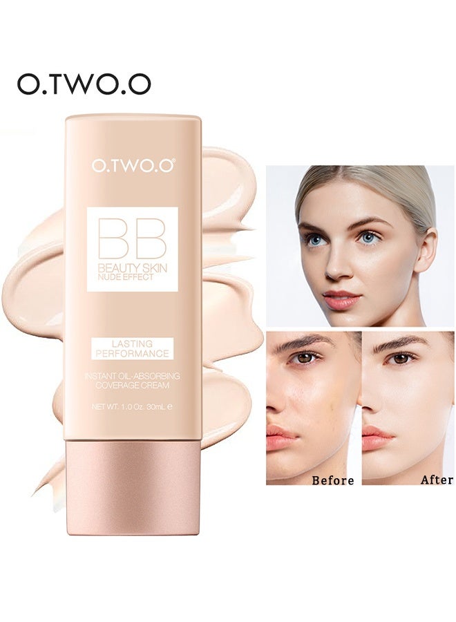 أو.تو.أو بي بي بيوتي سكين تأثير العاري، كريم بي بي كريم أساس ملون للبشرة، كونسيلر تغطية كاملة خفيف الوزن بمظهر مطفي، أداء طويل الأمد، كريم يمتص الزيت فوراً، يوحّد لون البشرة، يتحكم في الزيوت ويغطي العيوب، لمسة نهائية طبيعية - أبيض عاجي - Image 1