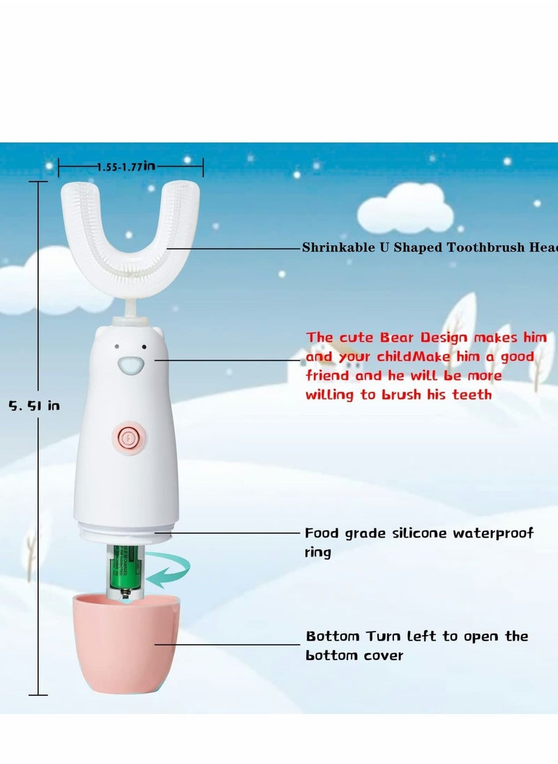 YQbest - Kids Electric Toothbrush, 6 Cleaning Models U Shaped Toothbrush Waterproof Battery Powered 360 Automatic Toddler Toothbrushes For 2-7 Years Old Boys Girls (Pink) - Image 1