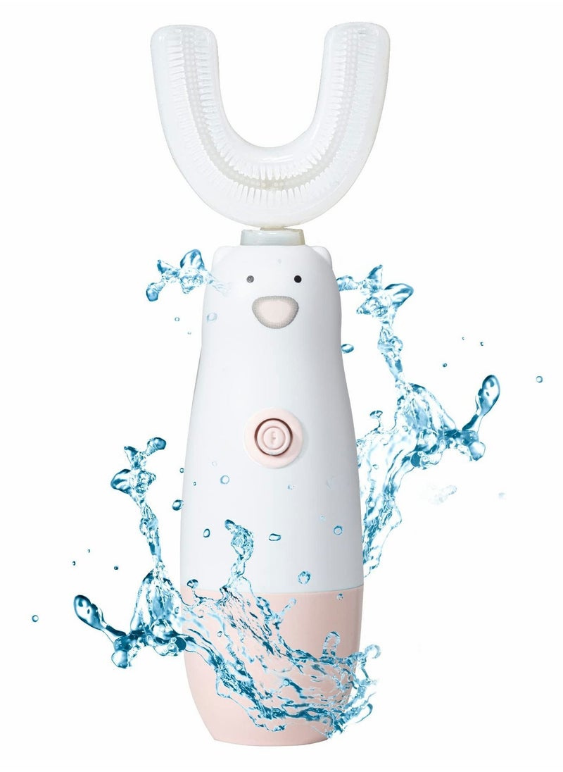 YQbest - Kids Electric Toothbrush, 6 Cleaning Models U Shaped Toothbrush Waterproof Battery Powered 360 Automatic Toddler Toothbrushes For 2-7 Years Old Boys Girls (Pink) - Image 1