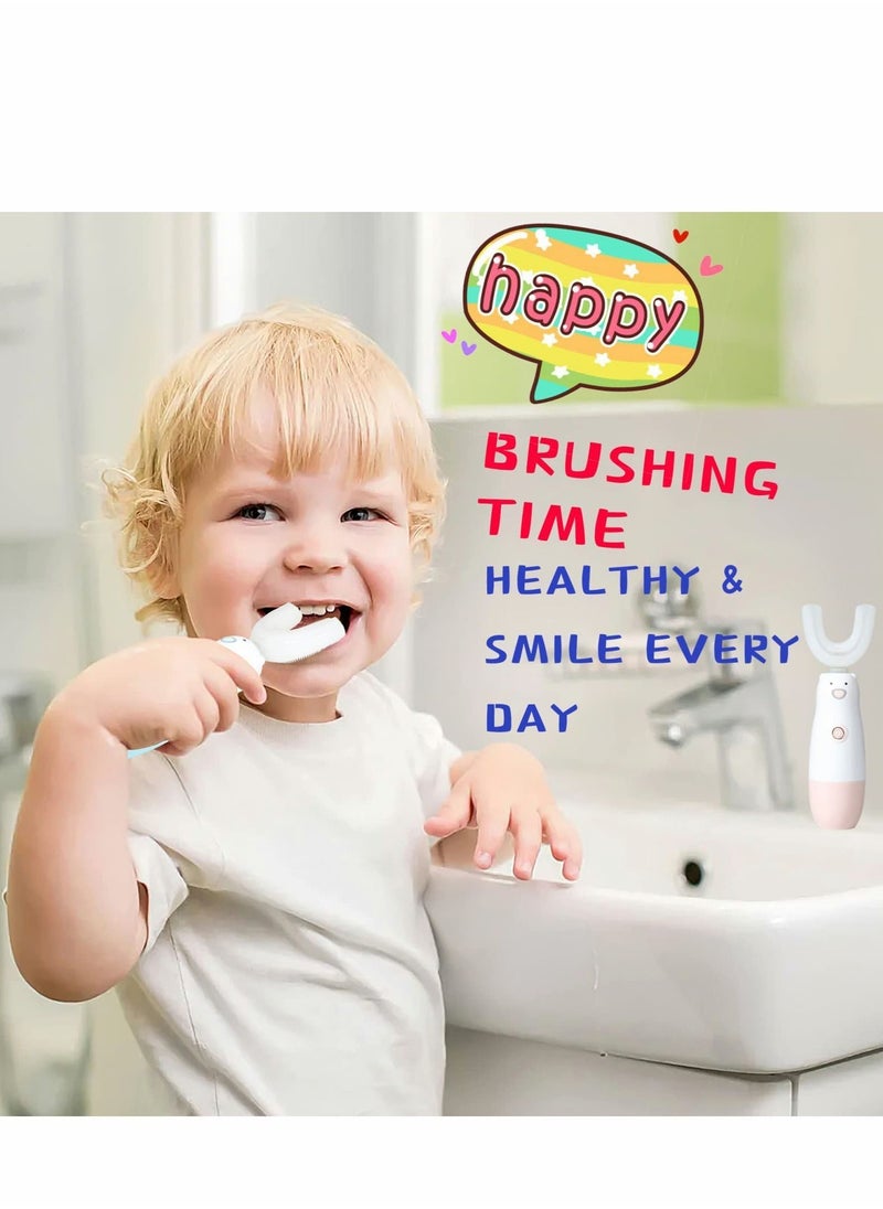 YQbest - Kids Electric Toothbrush, 6 Cleaning Models U Shaped Toothbrush Waterproof Battery Powered 360 Automatic Toddler Toothbrushes For 2-7 Years Old Boys Girls (Pink) - Image 1