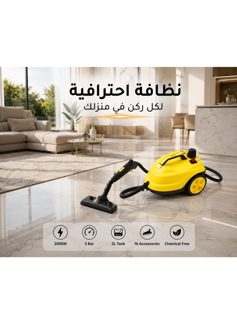 Denx Multi-Purpose Steam Cleaner, 2000W, 5 Bar Steam Pressure, 2L Water Tank, 16 Accessories, 3m Power Cord, Ideal for Floors, Carpets, Bathrooms, Kitchens, Windows, Upholstery & Deep Cleaning - Image 2