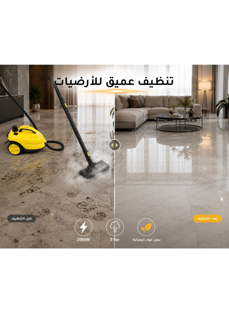 Denx Multi-Purpose Steam Cleaner, 2000W, 5 Bar Steam Pressure, 2L Water Tank, 16 Accessories, 3m Power Cord, Ideal for Floors, Carpets, Bathrooms, Kitchens, Windows, Upholstery & Deep Cleaning - Image 5