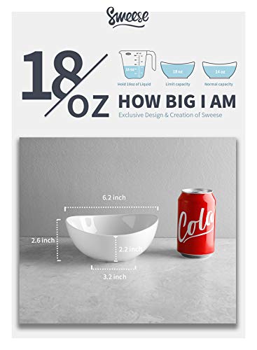 Sweese 6 Inch Porcelain 18 oz Bowls Set of 6  for Soup | Cereal | Fruits | Rice - Microwave  Dishwasher  and Oven Safe - White - Image 3