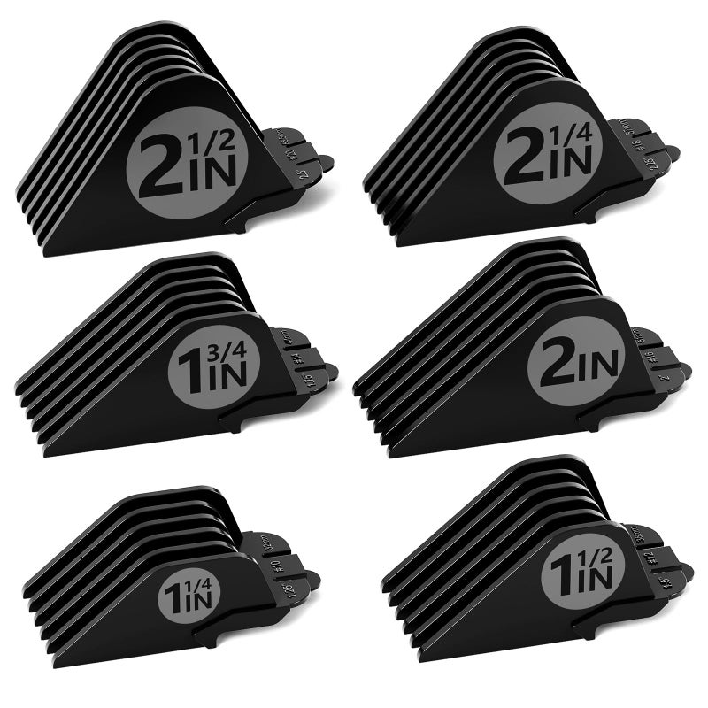 CR8GR8 Clipper Guards Set 10 12 14 16 18 20 Compatible with Wahl Clippers, 6pcs Extra Long Clipper Guides Replacement - 2.5", 2.25", 2", 1.75", 1.5", 1.25" Hair Guard Clipper, Black Clipper Guards for Wahl - Image 1