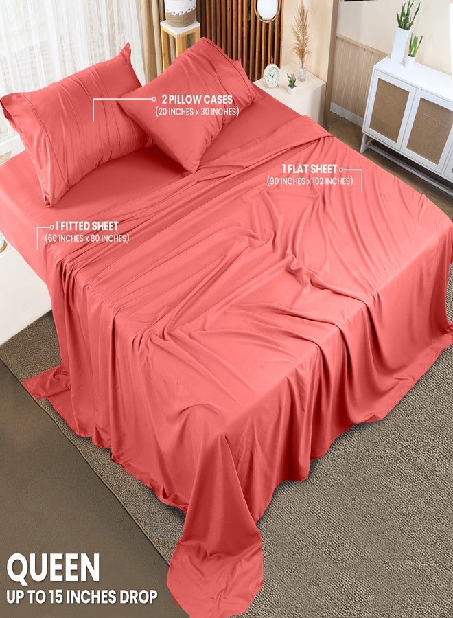 Utopia Bedding Queen Sheet Set - 4 Piece Bed Sheets for Queen Size Bed, Soft and Breathable Microfiber, Includes 1 Fitted Sheet, 1 Flat Sheet and 2 Pillowcases (Coral) - Image 2