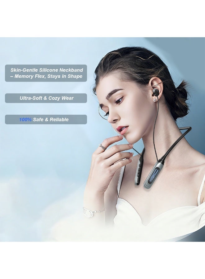 caijin Bluetooth Neck Sports Wireless Headphones，Bluetooth 5.49, IPX5 waterproof sports Headphones, with microphone, over 10 hours of playback time, over 10 hours of standby time, LED battery indicator, magnetic in-ear design, suitable for running, exercising, and the gym (black) - Image 5