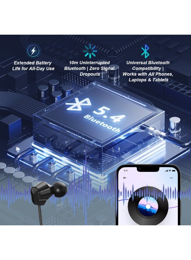 caijin Bluetooth Neck Sports Wireless Headphones，Bluetooth 5.49, IPX5 waterproof sports Headphones, with microphone, over 10 hours of playback time, over 10 hours of standby time, LED battery indicator, magnetic in-ear design, suitable for running, exercising, and the gym (black) - Image 4