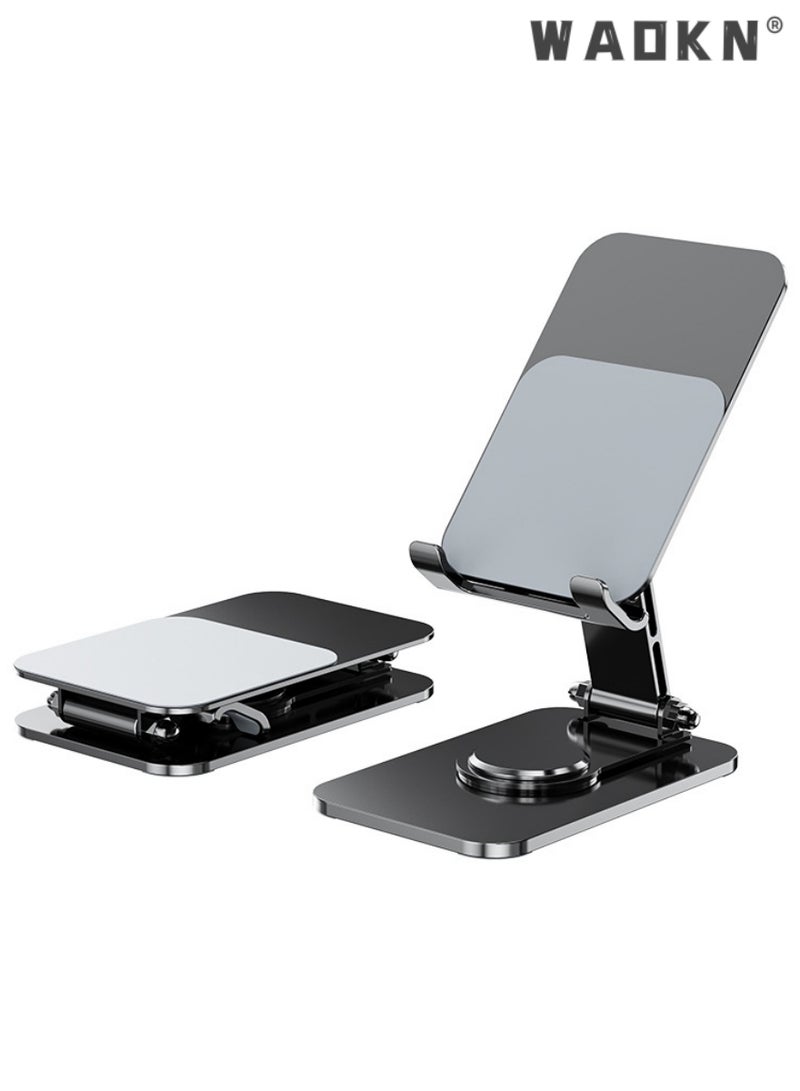 WAOKN Phone Stand, Premium Metal Phone Holder for Desk, Height Adjustable Mobile Stand Foldable iPhone Holder Compatible with Most Phones, iPhone 15 Pro/Pro Max, Samsung Galaxy, Tablet/iPad Black - Image 1