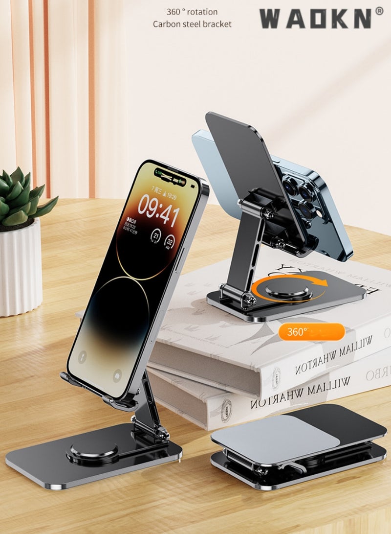 WAOKN Phone Stand, Premium Metal Phone Holder for Desk, Height Adjustable Mobile Stand Foldable iPhone Holder Compatible with Most Phones, iPhone 15 Pro/Pro Max, Samsung Galaxy, Tablet/iPad Black - Image 2